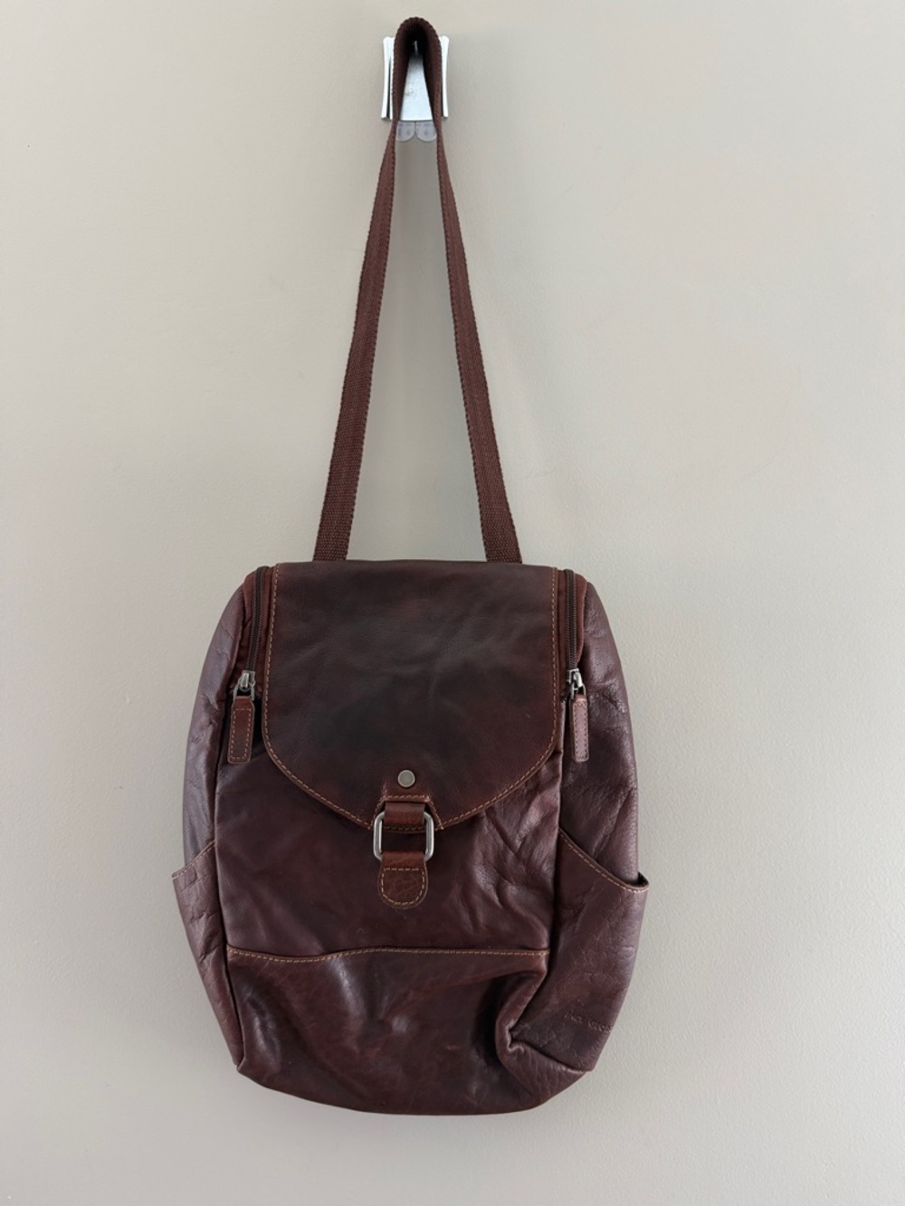 Brown Jack Georges Unisex Leather Convertible Crossbody Sling Bag Backpack